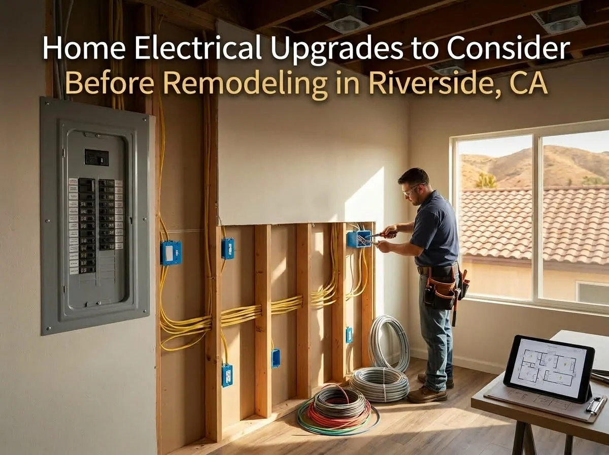 Electrician installing electrical wiring and outlet boxes during a home remodel